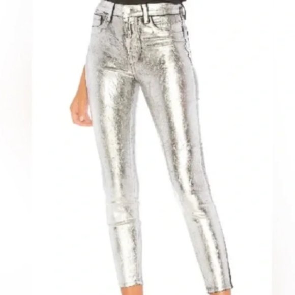 L’AGENCE Margot Silver Foil Coated Cropped Skinny Jeans SIZE 26 - Picture 2 of 5